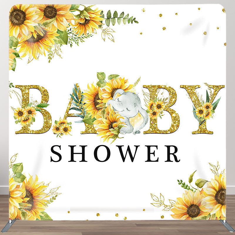 Aperturee - Aperturee Sunflower Elephent Fabric Backdrop Cover for Baby Shower