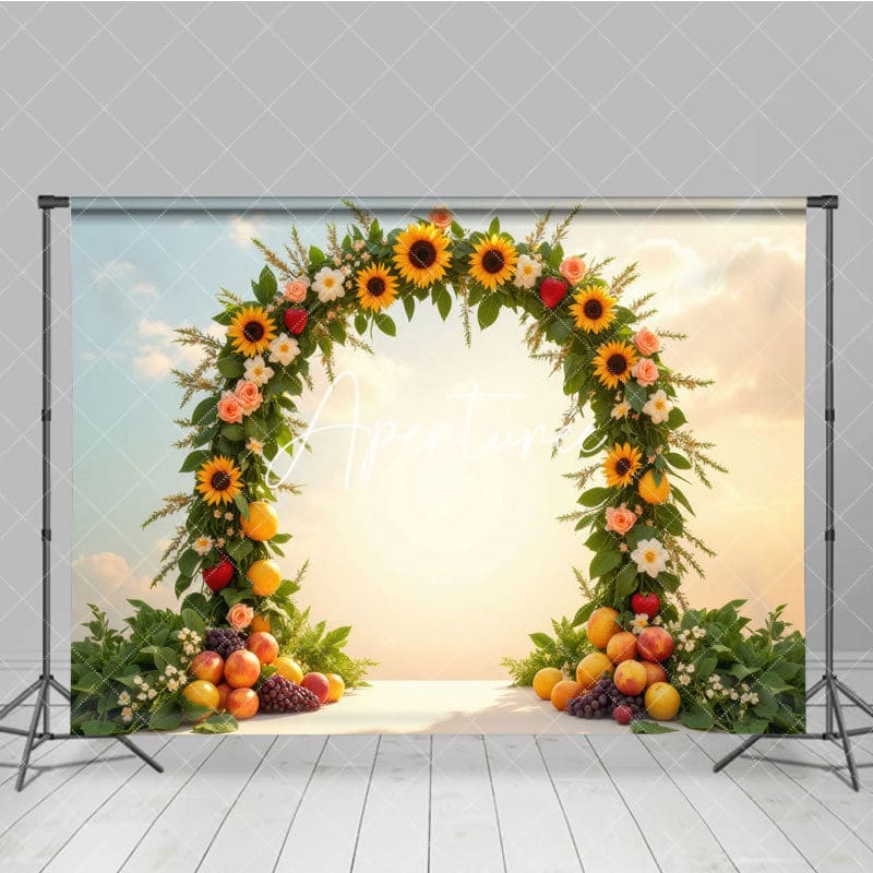 Aperturee - Aperturee Sunflower Garland Fruit Summer Backdrop For Photo