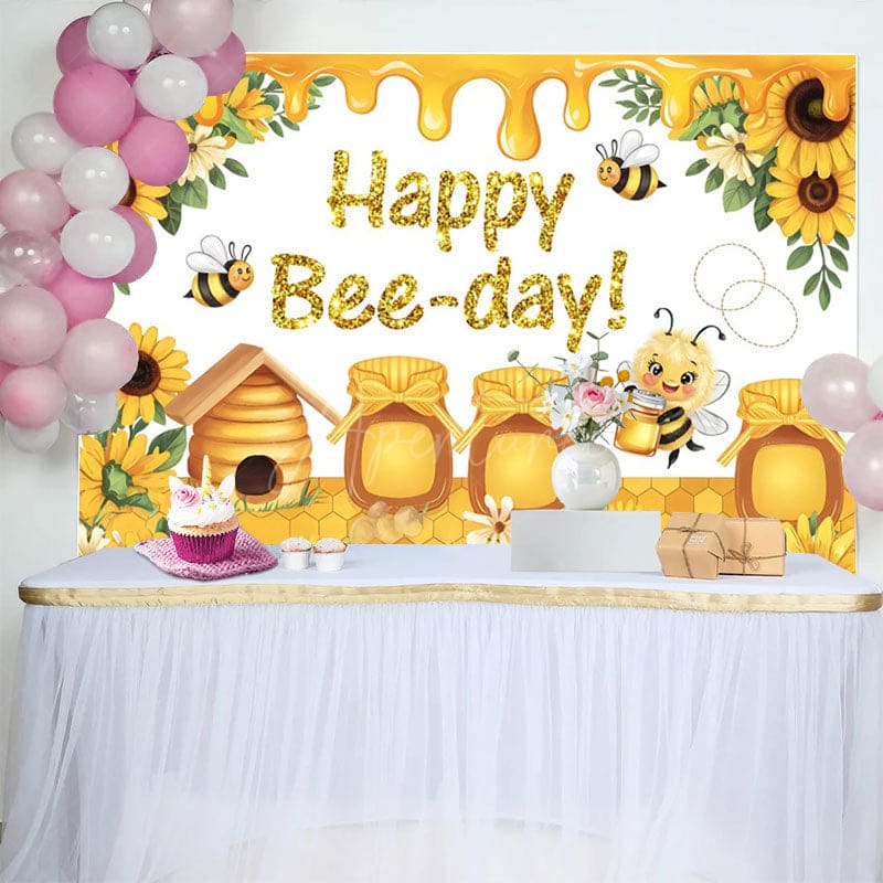Aperturee - Aperturee Sunflower Honey Cabin Sweet Happy Birthday Backdrop