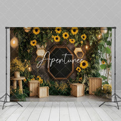 Aperturee - Aperturee Sunflower Natural Greenery Rustic Spring Backdrop