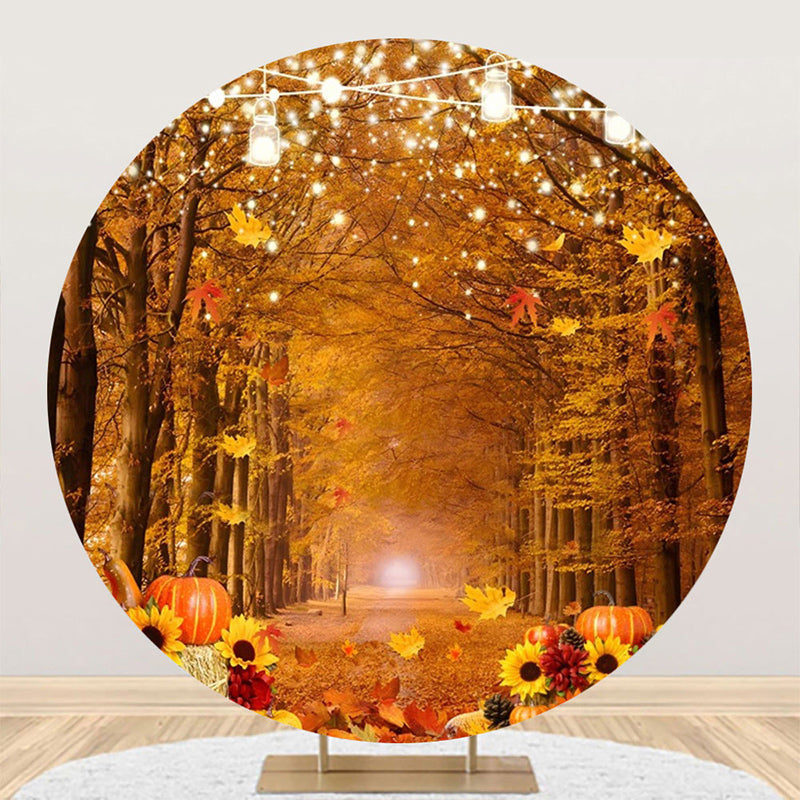 Aperturee - Aperturee Sunflower Pumpkin Light Forest Round Autumn Backdrop