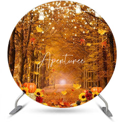 Aperturee - Aperturee Sunflower Pumpkin Light Forest Round Autumn Backdrop