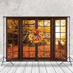 Aperturee - Aperturee Sunflower Wood Window Maple Forest Autumn Backdrop