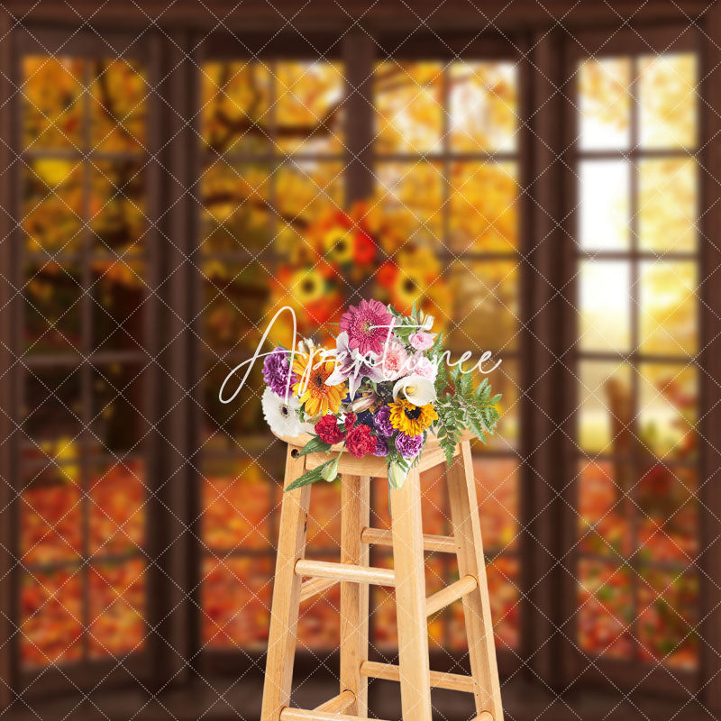 Aperturee - Aperturee Sunflower Wood Window Maple Forest Autumn Backdrop