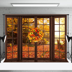 Aperturee - Aperturee Sunflower Wood Window Maple Forest Autumn Backdrop