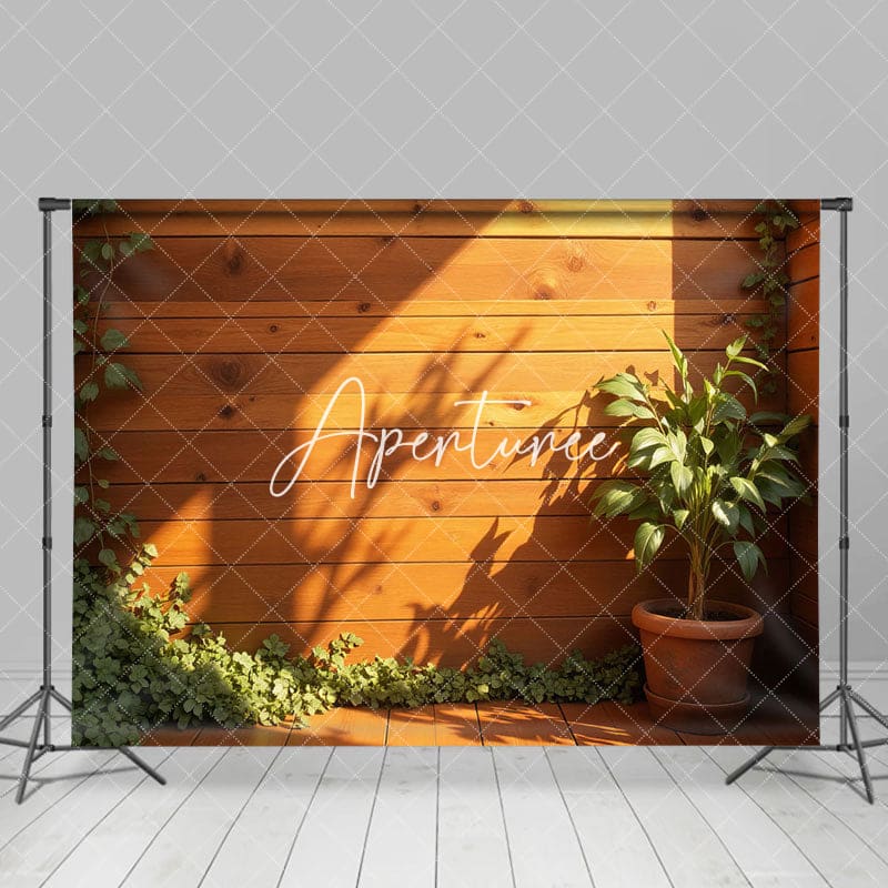 Aperturee - Aperturee Sunlight Greenery Potted Plant Wooden Wall Backdrop