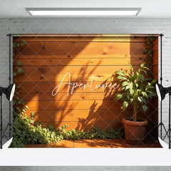 Aperturee - Aperturee Sunlight Greenery Potted Plant Wooden Wall Backdrop