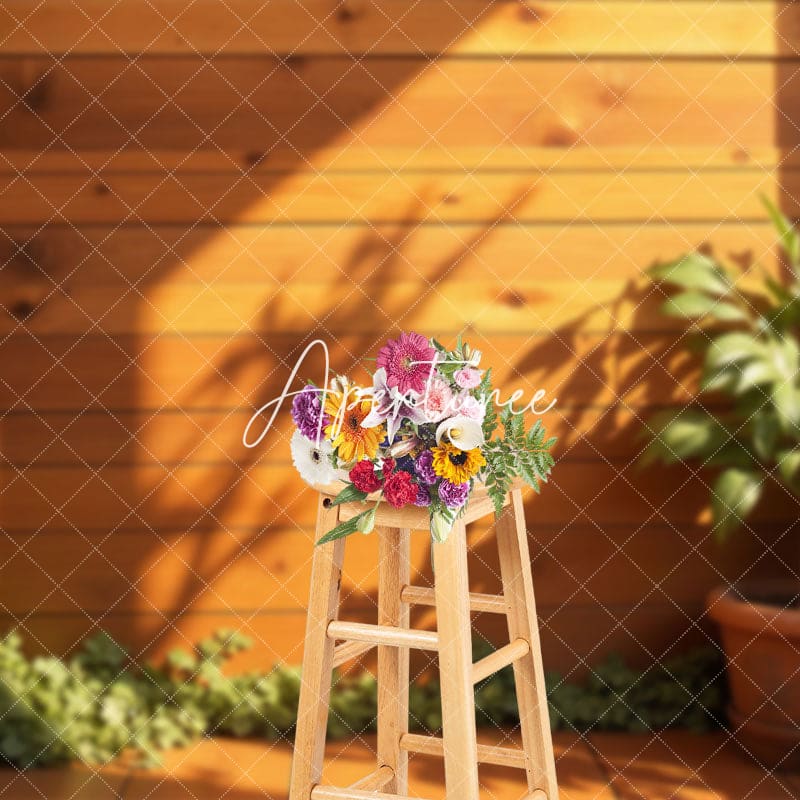 Aperturee - Aperturee Sunlight Greenery Potted Plant Wooden Wall Backdrop