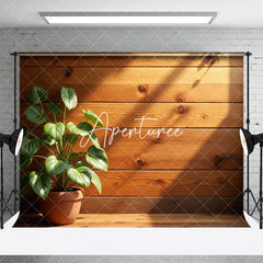 Aperturee - Aperturee Sunlight Potted Plant Wood Grain Wall Spring Backdrop