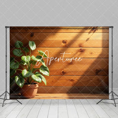 Aperturee - Aperturee Sunlight Potted Plant Wood Grain Wall Spring Backdrop