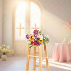 Aperturee - Aperturee Sunlight Room Cross Floral Rabbit Easter Backdrop