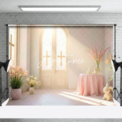 Aperturee - Aperturee Sunlight Room Cross Floral Rabbit Easter Backdrop