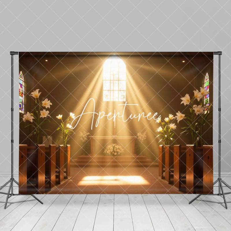 Aperturee - Aperturee Sunlight Solemn Church Floral Wedding Photo Backdrop