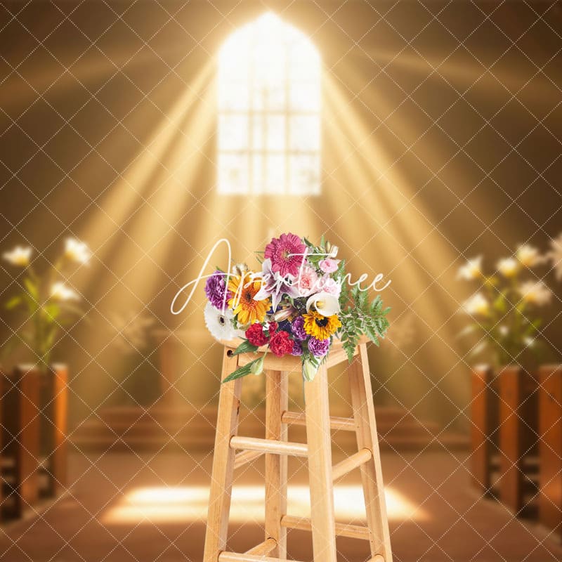 Aperturee - Aperturee Sunlight Solemn Church Floral Wedding Photo Backdrop