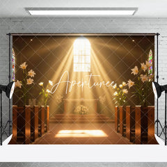 Aperturee - Aperturee Sunlight Solemn Church Floral Wedding Photo Backdrop