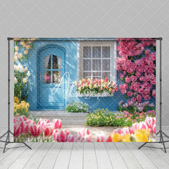 Aperturee - Aperturee Sunlight Spring Blue Cabin Colorful Floral Backdrop