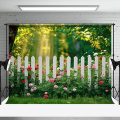 Aperturee - Aperturee Sunlight Spring Greenery Floral Garden Fence Backdrop