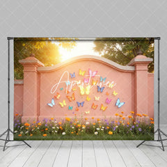 Aperturee - Aperturee Sunlight Spring Pink Butterfly Wall Floral Backdrop