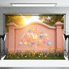 Aperturee - Aperturee Sunlight Spring Pink Butterfly Wall Floral Backdrop