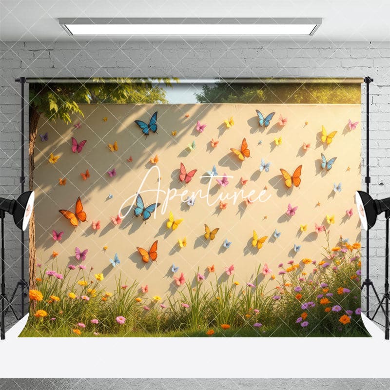 Aperturee - Aperturee Sunlight Spring White Butterfly Wall Floral Backdrop