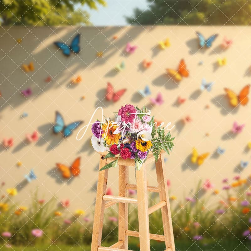 Aperturee - Aperturee Sunlight Spring White Butterfly Wall Floral Backdrop