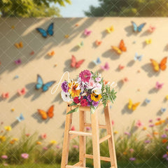 Aperturee - Aperturee Sunlight Spring White Butterfly Wall Floral Backdrop