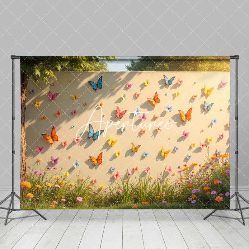 Aperturee - Aperturee Sunlight Spring White Butterfly Wall Floral Backdrop