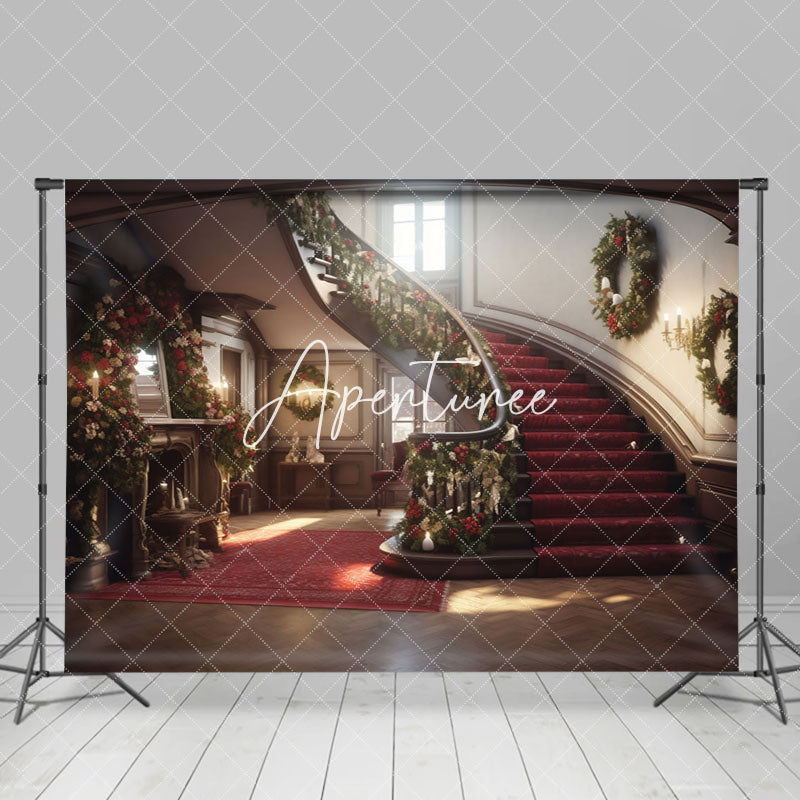 Aperturee - Aperturee Sunlight Vintage House Stairs Christmas Vibe Backdrop