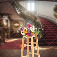 Aperturee - Aperturee Sunlight Vintage House Stairs Christmas Vibe Backdrop