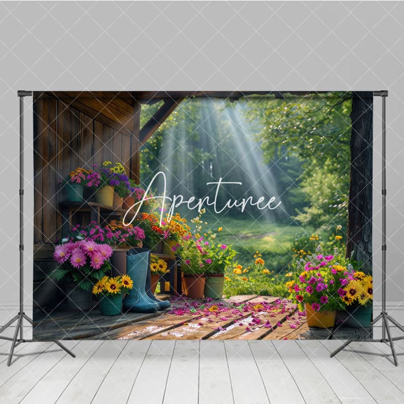 Aperturee - Aperturee Sunlights Floral Cabin Spring Photography Backdrop