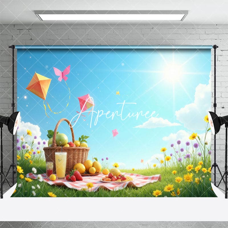 Aperturee - Aperturee Sunny Blue Sky Kite Fruit Basket Summer Backdrop