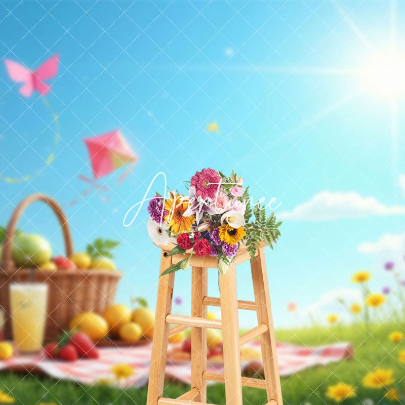 Aperturee - Aperturee Sunny Blue Sky Kite Fruit Basket Summer Backdrop