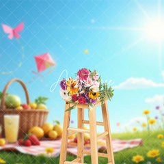 Aperturee - Aperturee Sunny Blue Sky Kite Fruit Basket Summer Backdrop