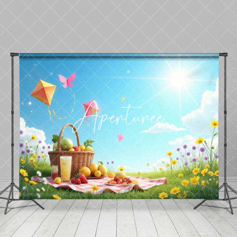 Aperturee - Aperturee Sunny Blue Sky Kite Fruit Basket Summer Backdrop