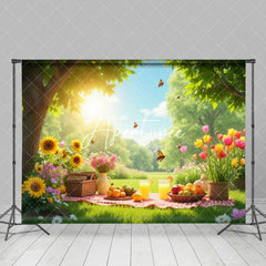 Aperturee - Aperturee Sunny Green Forest Floral Fruit Summer Scene Backdrop