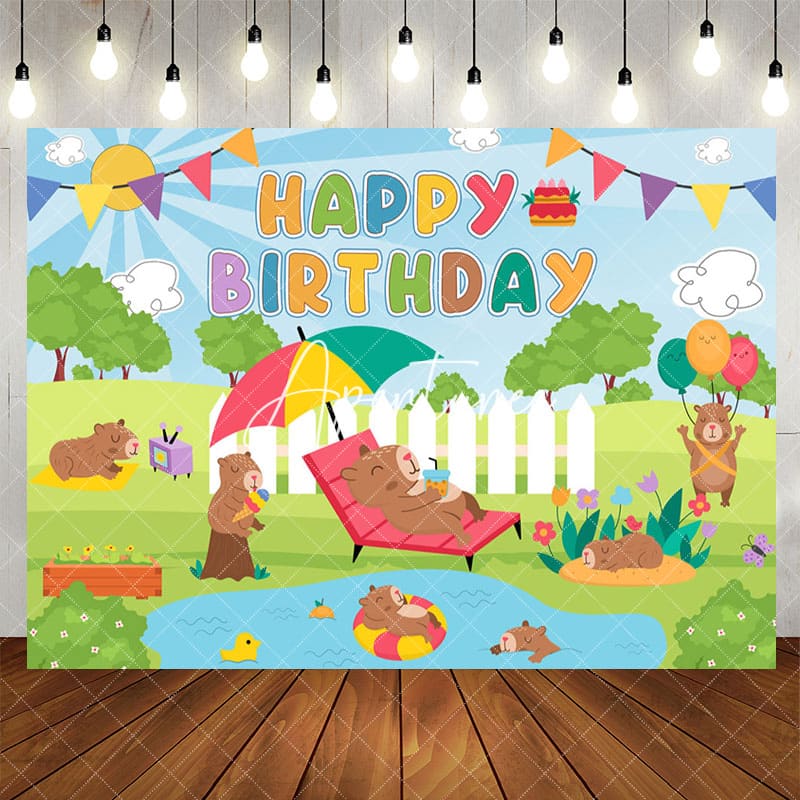 Aperturee - Aperturee Sunny Park Swimming Pool Groundhog Birthday Backdrop