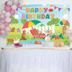 Aperturee - Aperturee Sunny Park Swimming Pool Groundhog Birthday Backdrop