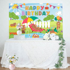 Aperturee - Aperturee Sunny Park Swimming Pool Groundhog Birthday Backdrop