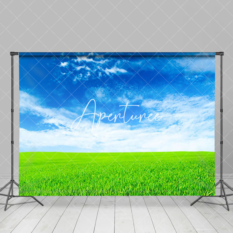 Aperturee - Aperturee Sunny Prairie Blue Sky Landscape Photo Backdrop