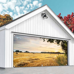 Aperturee - Aperturee Sunset Autumn Golden Field Harvest Garage Door Banner