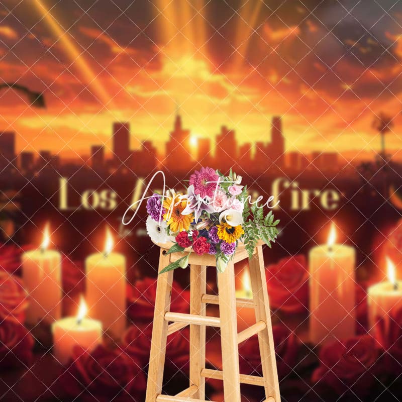 Aperturee - Aperturee Sunset City Red Rose Candle Los Angeles Fire Backdrop