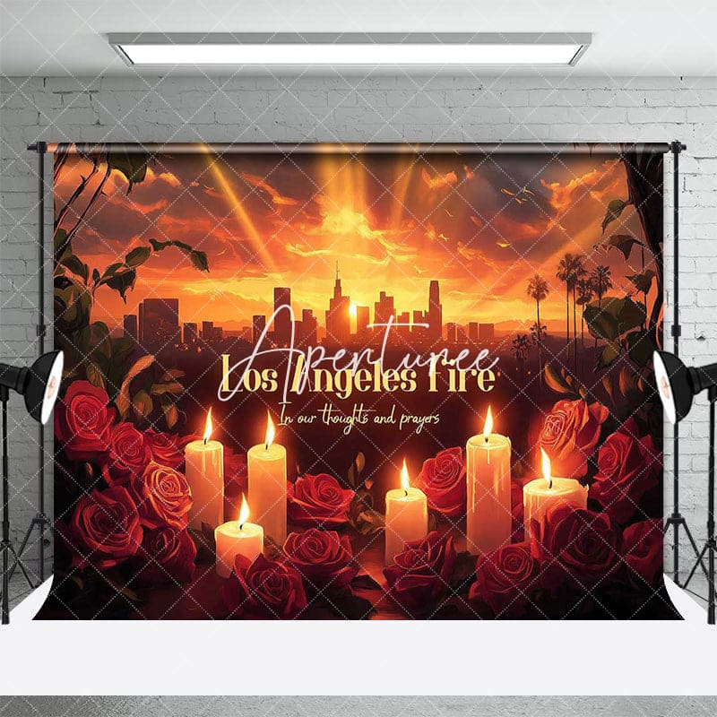 Aperturee - Aperturee Sunset City Red Rose Candle Los Angeles Fire Backdrop