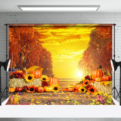 Aperturee - Aperturee Sunset Cloud Maple Trees Pumpkin Autumn Backdrop