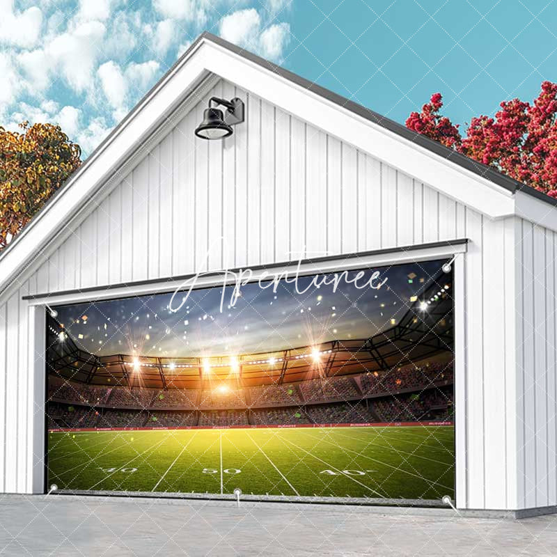 Aperturee - Aperturee Sunset Football Sports Stadium Garage Door Banner