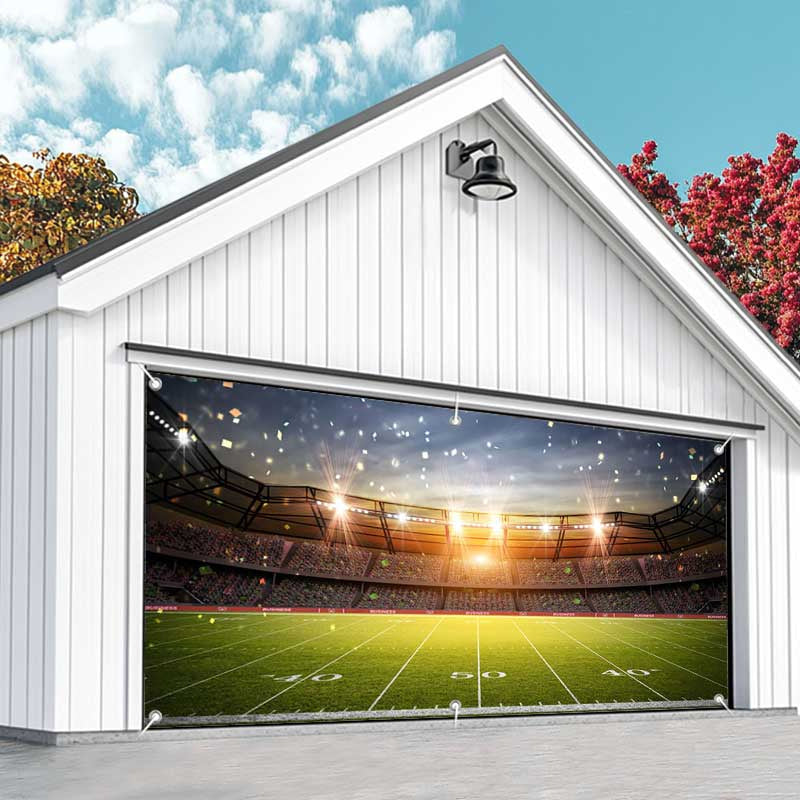 Aperturee - Aperturee Sunset Football Sports Stadium Garage Door Banner