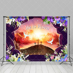 Aperturee - Aperturee Sunset Hills Cross Floral He Is Risen Easter Backdrop