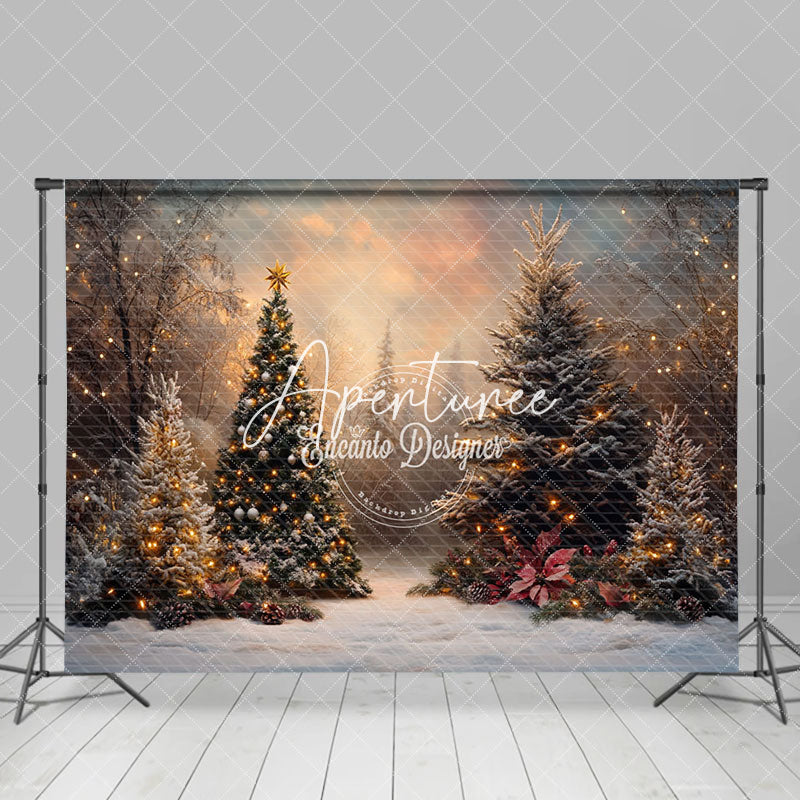 Aperturee - Aperturee Sunset Sky Xmas Trees Forest Christmas Vibe Backdrop