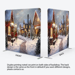 Aperturee - Aperturee Sunset Snowy Town Street Christmas Tension Backdrop