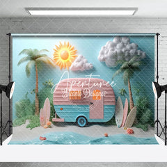 Aperturee - Aperturee Sunshine Beach Coconut Tree Truck Summer Backdrop