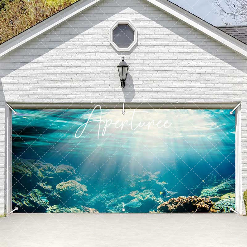 Aperturee - Aperturee Sunshine Blue Undersea Coral Fish Garage Door Banner